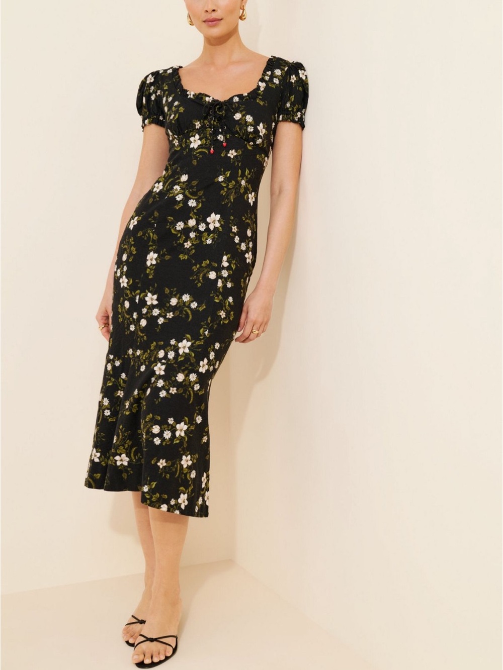 Anthropologie Black Floral Midi Dress